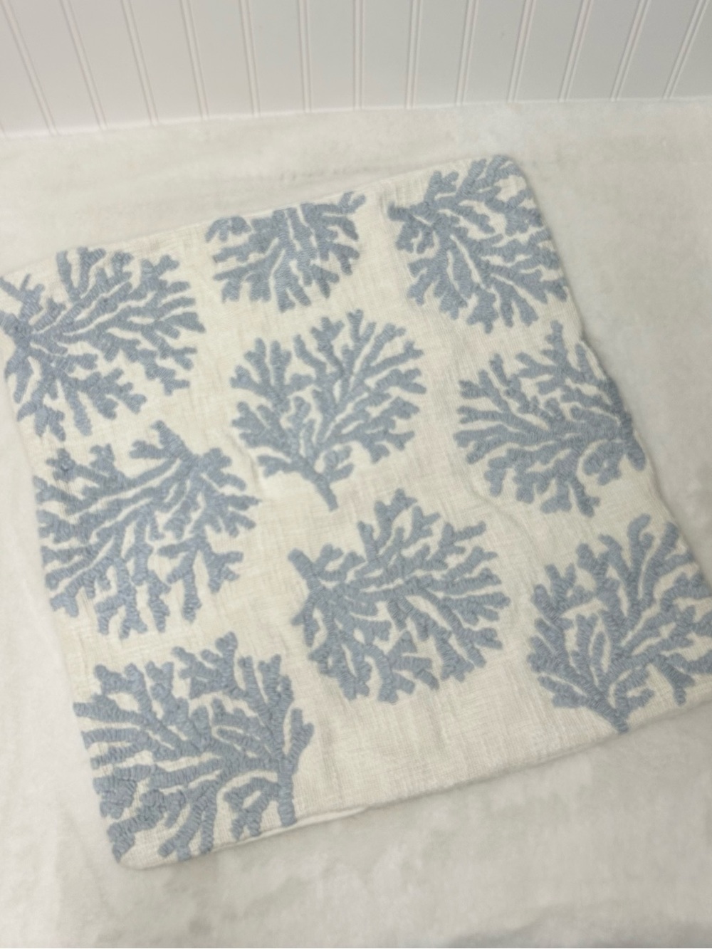Pottery Barn coral embroidered pillow cover